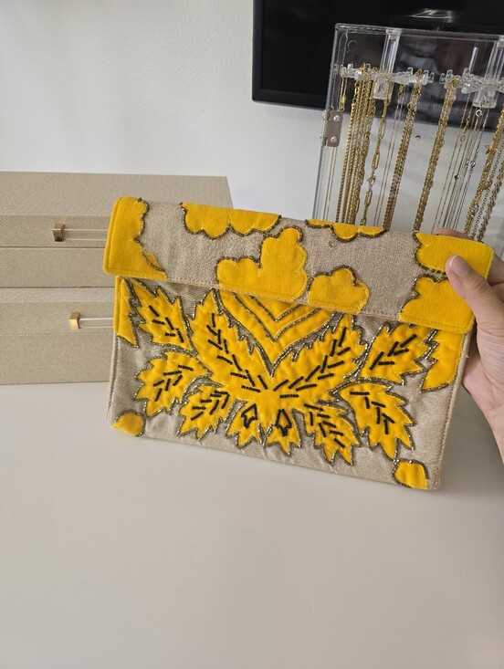 Lulus Handbags - Lulus Yellow Embroidered Clutch Bag - Women's Fashion